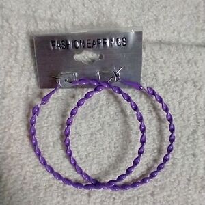 Purple twisted hoop wire earrings large